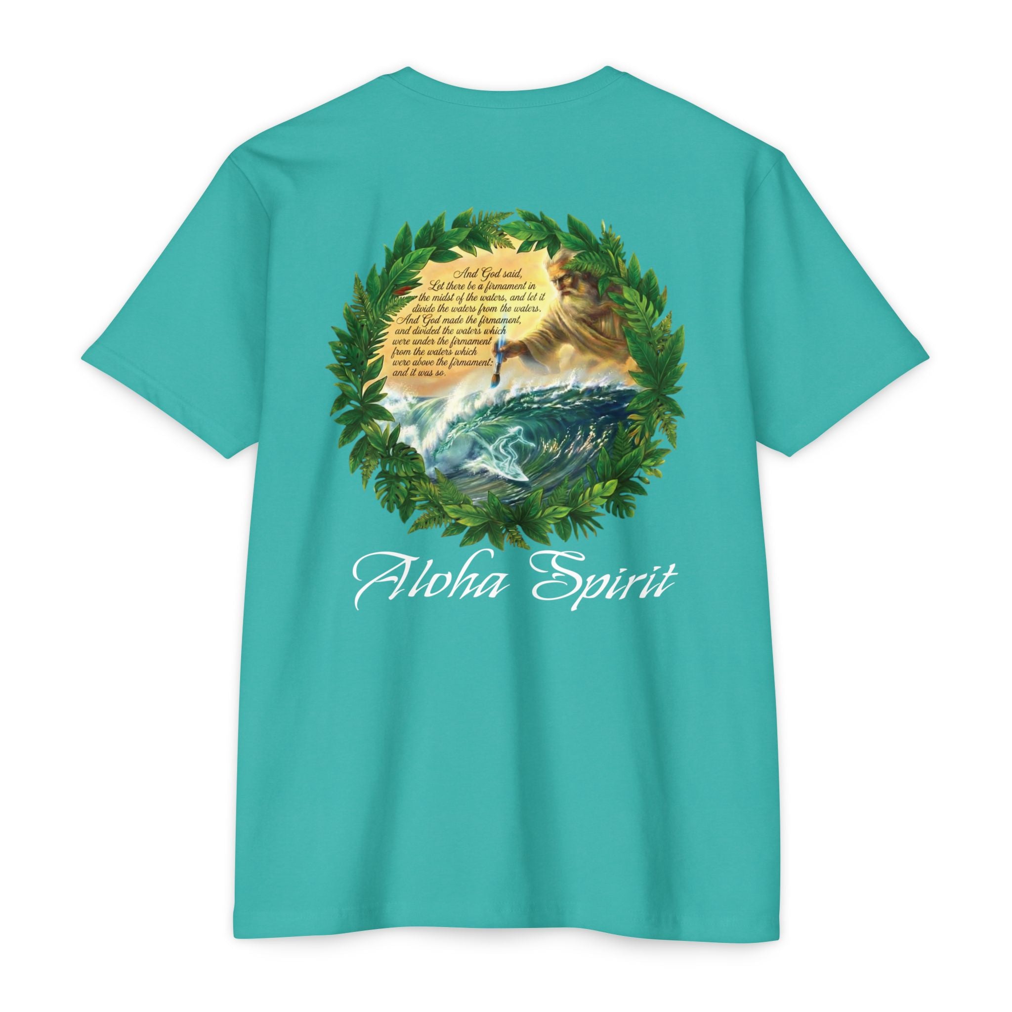 Genesis Surf T-Shirt — "God Drawing the Wave" Spiritual Surf Art