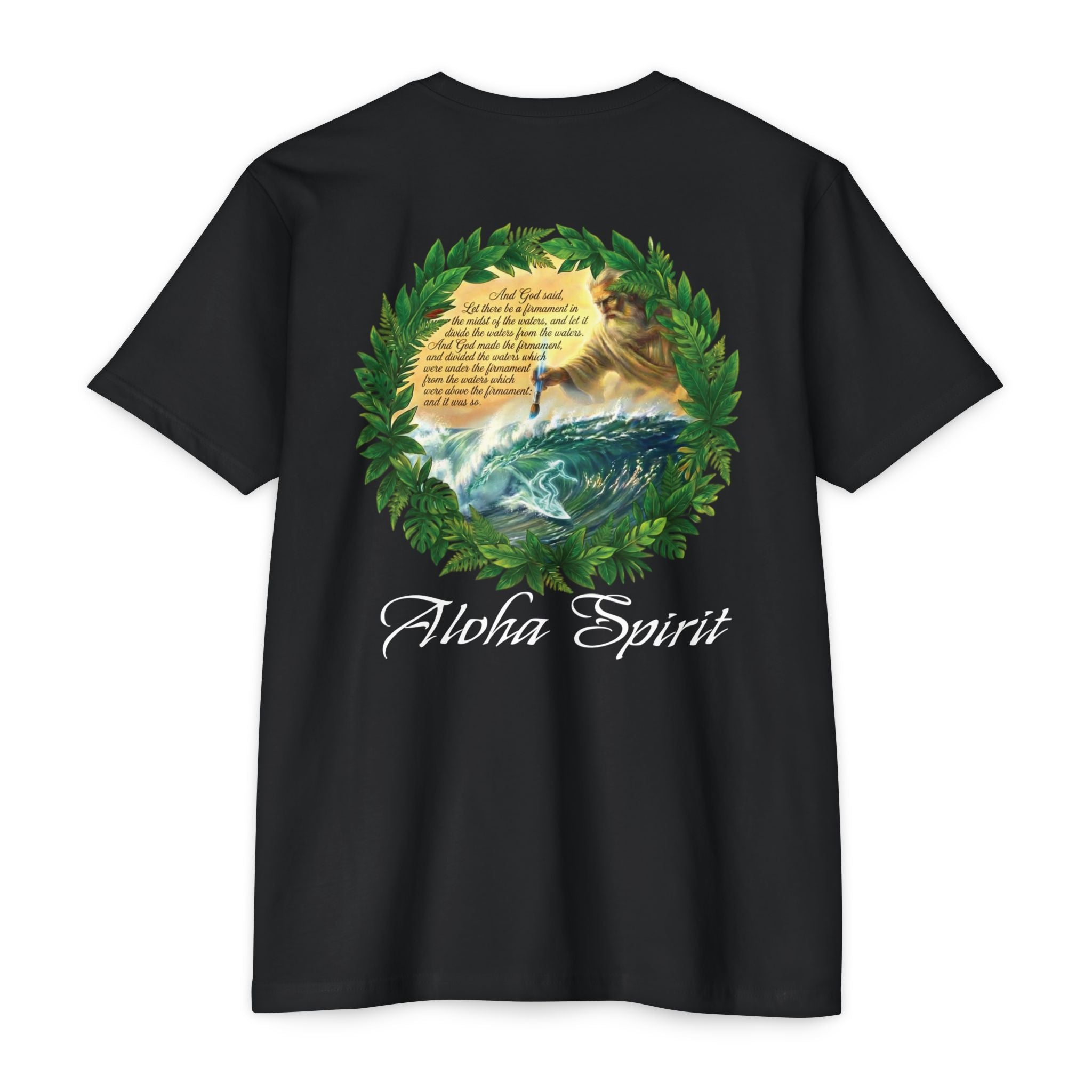 Genesis Surf T-Shirt — "God Drawing the Wave" Spiritual Surf Art