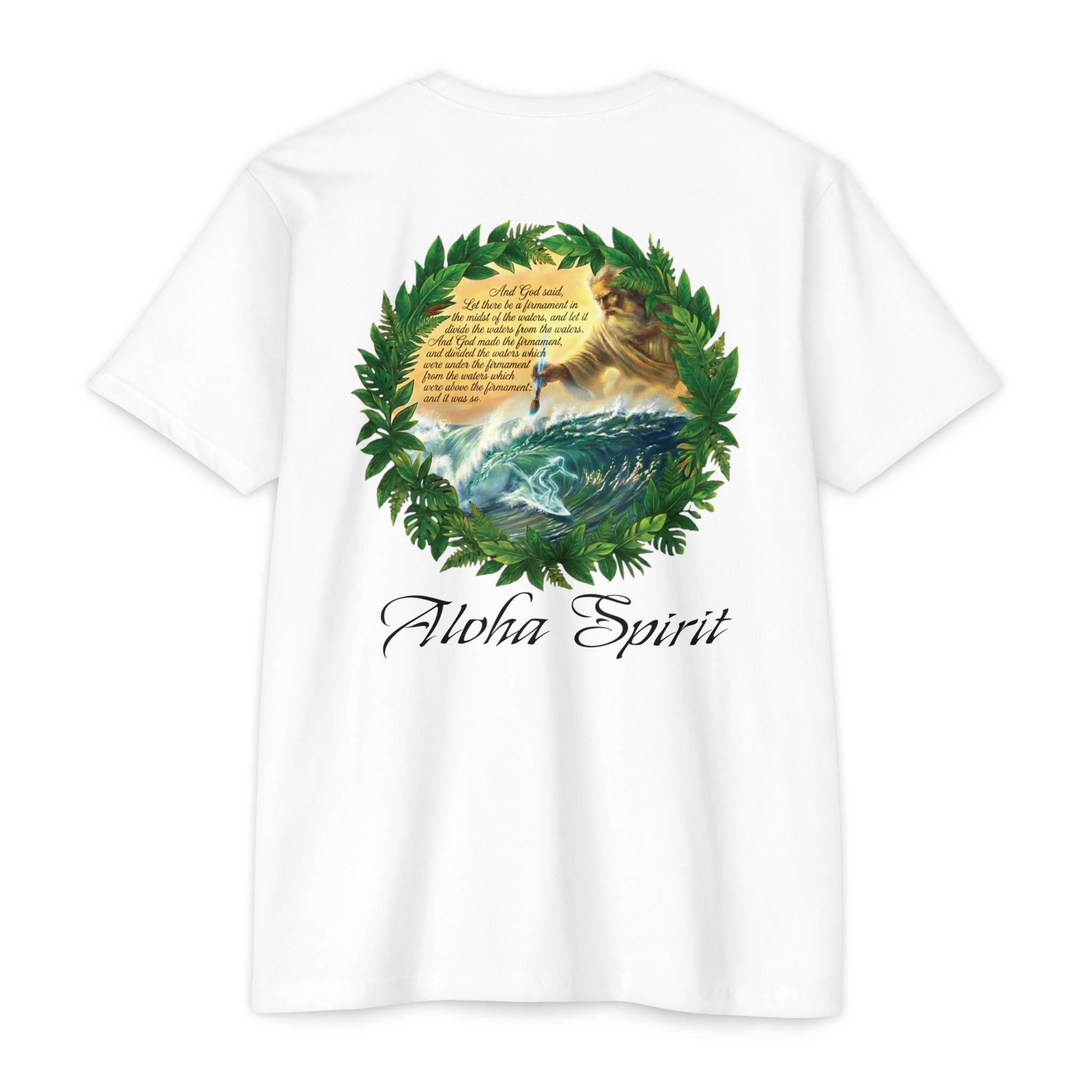 Genesis Surf T-Shirt — "God Drawing the Wave" Spiritual Surf Art